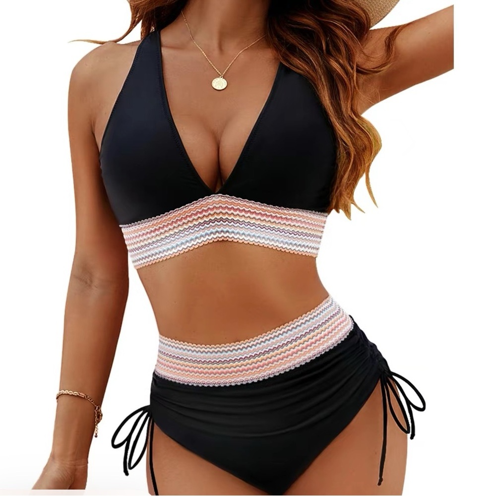 Black and Multicolor Women's Swimwear, Tummy Control